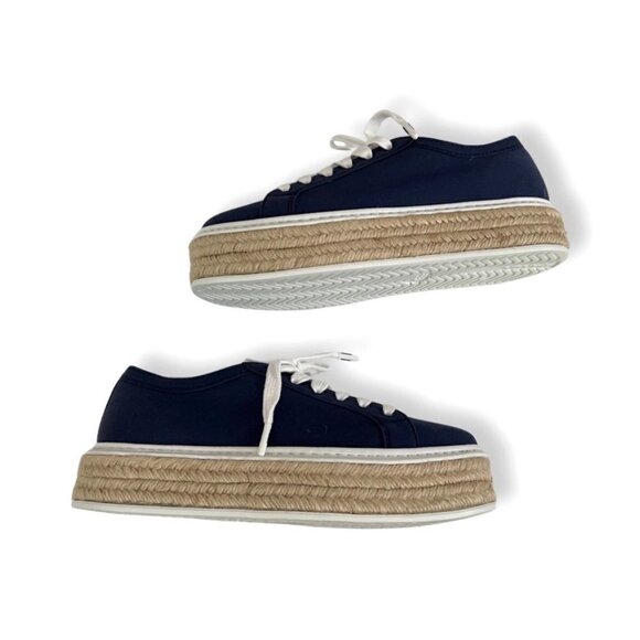 Prada navy canvas gabardine lace shoes size 40 - Picture 2 of 9